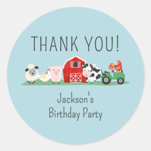 Kids Farm Animal Birthday Party Thank You Classic Round Sticker