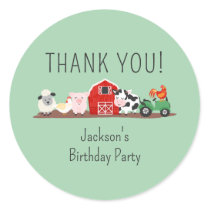 Kids Farm Animal Birthday Party Thank You Classic Round Sticker