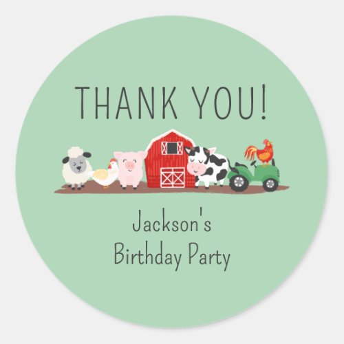 Kids Farm Animal Birthday Party Thank You Classic Round Sticker