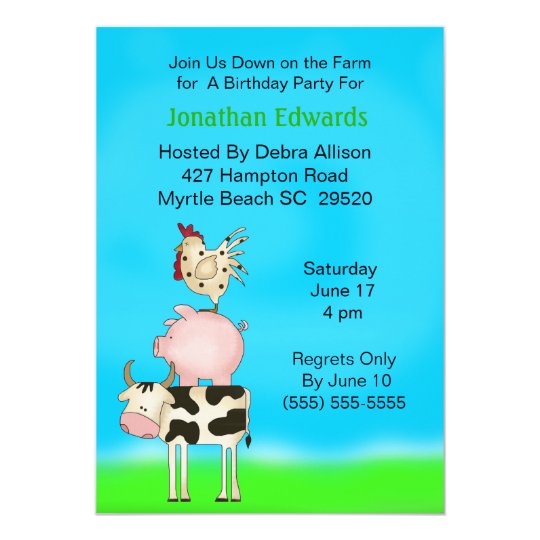 Kids Farm Animal Theme Birthday Invitation