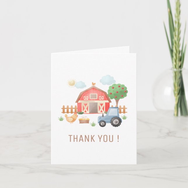 Kids Farm Animals Birthday Thank You Card (Front)