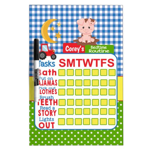 Kids Farm Bedtime Routine Chart Dry Erase Board