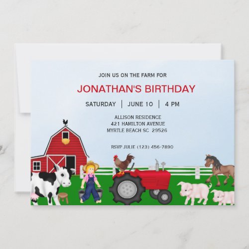 Kids Farm Birthday Invitation