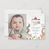 Kids Farm Themed Birthday Photo Thank You Card (Front)