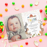 Kids Farm Themed Birthday Photo Thank You Card<br><div class="desc">Kids birthday thank you cards featuring a simple white background,  confetti,  a photo of the child,  adorable farm animals including a cow,  goat,  pig,  sheep,  donkey,  horse,  rabbit,  duck & a rooster,  and a thank you template that is easy to customize.</div>