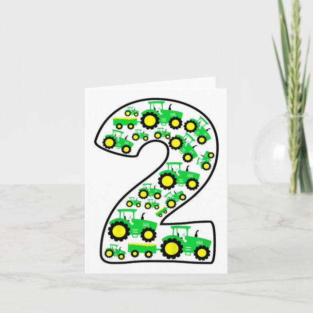 Kids Farm Tractor Boy 2nd Birthday 2 Year Old Todd Card (Front)