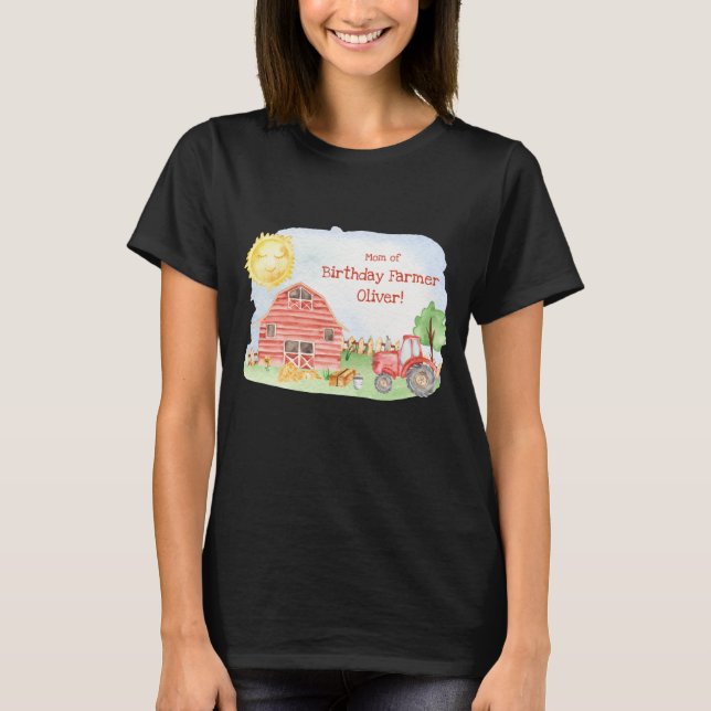 Kids Farmer Birthday Party Matching Family Mom T-Shirt (Front)