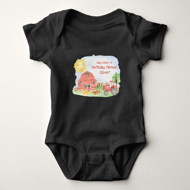 Kids Farmer Birthday Party Matching Family Sibling Baby Bodysuit (Front)