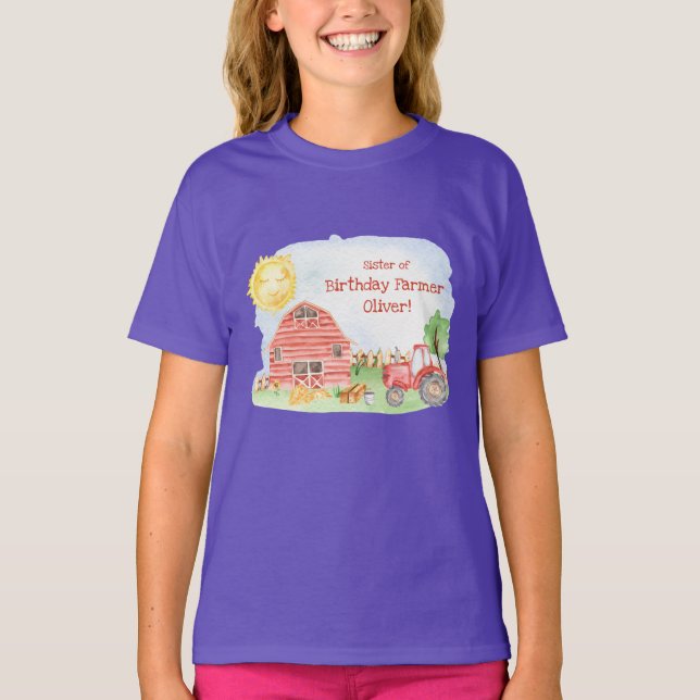Kids Farmer Birthday Party Matching Family Sister T-Shirt (Front)
