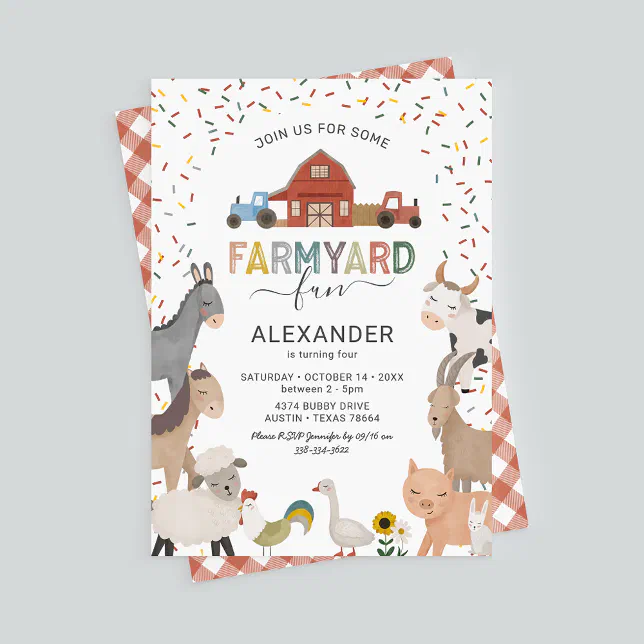 Kids Farmyard Fun Birthday Invitation | Zazzle
