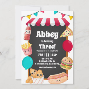 Kids Fast Food Stall Theme Birthday Invitation