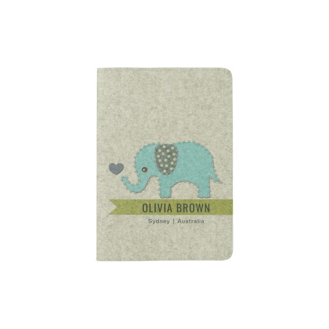 KIDS FELT PATCHWORK BLUE BABY ELEPHANT MONOGRAM PASSPORT HOLDER (Front)