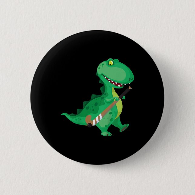 Kids Field Hockey Dinosaur Funny  Button (Front)