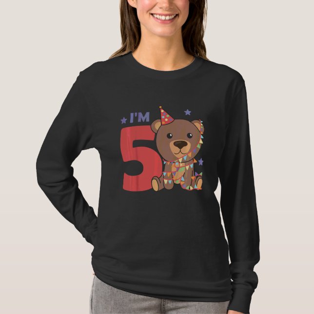 Kids Fifth Birthday Bear Children A Birthday Bear T-Shirt (Front)