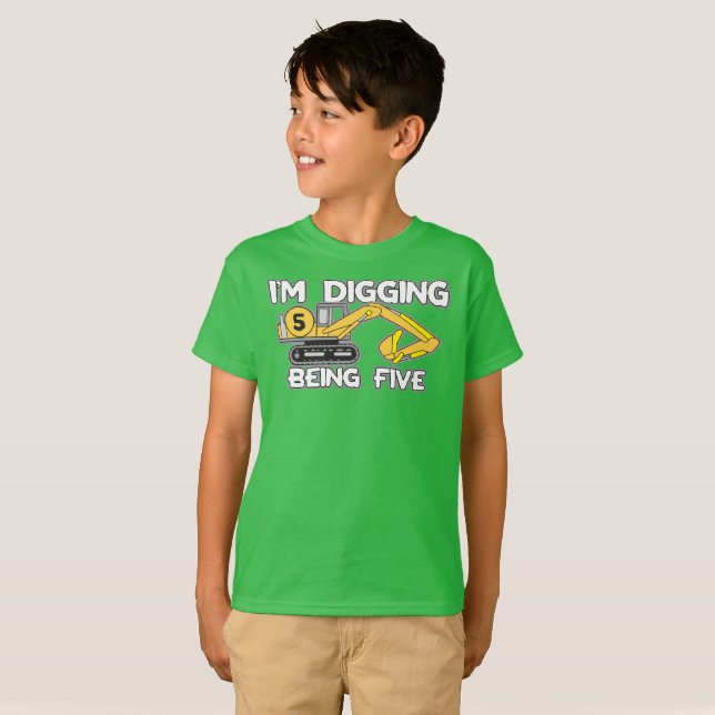 Kid's Fifth Birthday I'm Digging Being Five T-Shirt (Front Full)