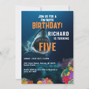 Kids Fin-Tastic Colorful Sharks Birthday Party Invitation