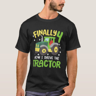 Kids Finally 4 Years Old Drive Tractor 4th Birthda T-Shirt