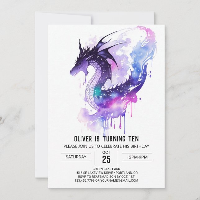 Kids' Fire-Breathing Dragon Birthday Invitation (Front)