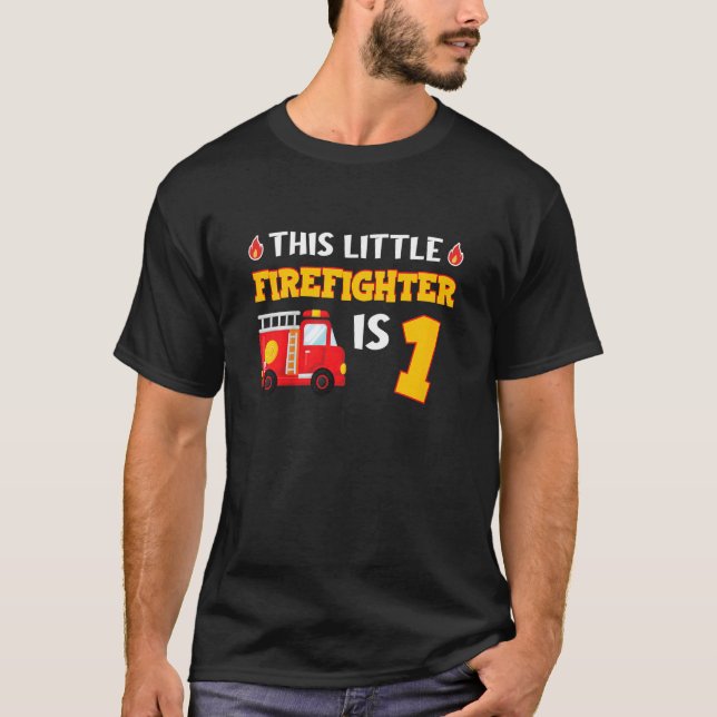 Kids Fire Truck  1 Year Old  Little Firefighter 1s T-Shirt (Front)