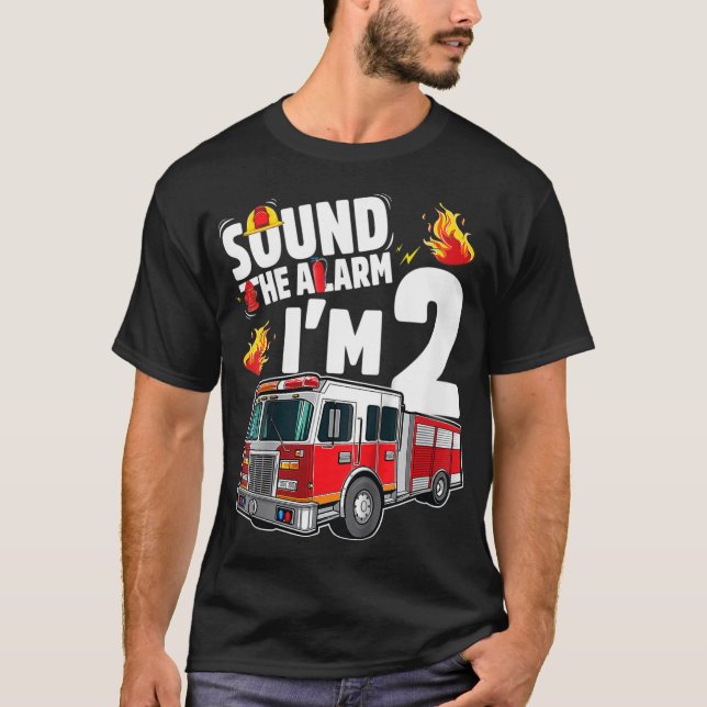 Kids Fire Truck 2 Year Old Firefighter 2nd Birthda T-Shirt (Front)