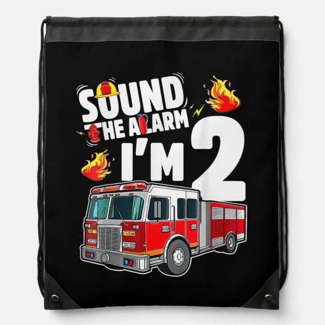 Kids Fire Truck 2 Year Old Firefighter 2nd Drawstring Bag (Front)