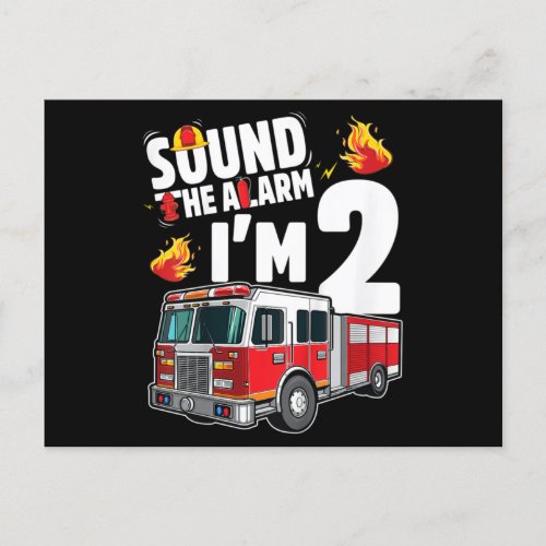 Kids Fire Truck 2nd Birthday Boy Firefighter Announcement Postcard