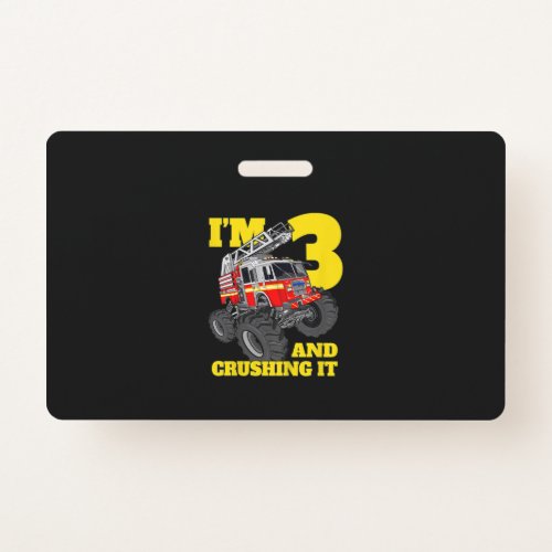 Kids Fire Truck 3rd Birthday Boy Toddler Badge