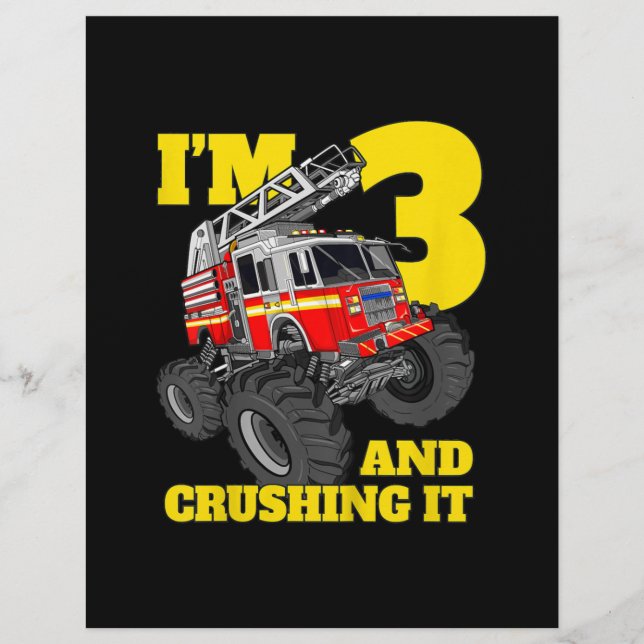 Kids Fire Truck 3rd Birthday Boy Toddler Flyer (Front)