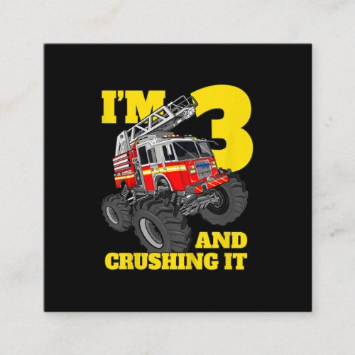 Kids Fire Truck 3rd Birthday Boy Toddler Square Business Card