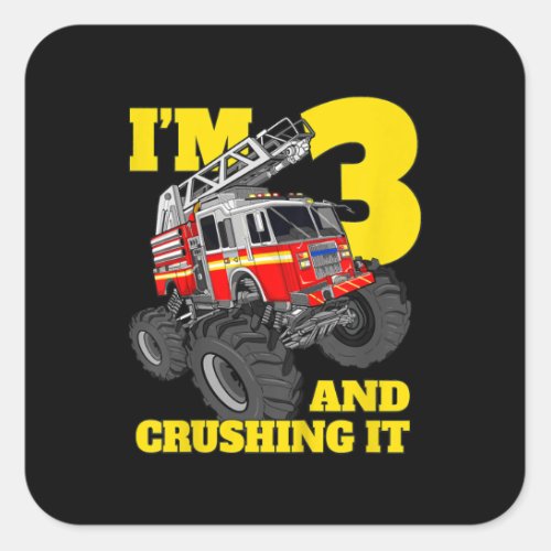 Kids Fire Truck 3rd Birthday Boy Toddler Square Sticker