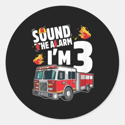 Kids Fire Truck 3rd Birthday Fireman Firefighter Classic Round Sticker