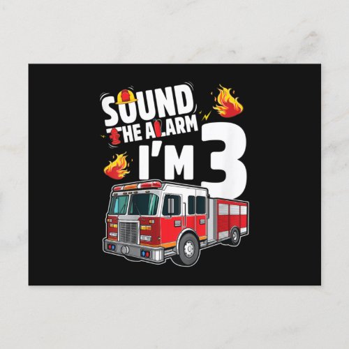 Kids Fire Truck 3rd Birthday Fireman Firefighter Invitation Postcard