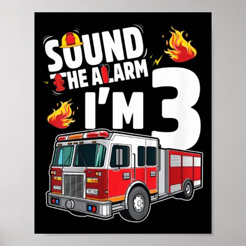 Kids Fire Truck 3rd Birthday Fireman Firefighter Poster