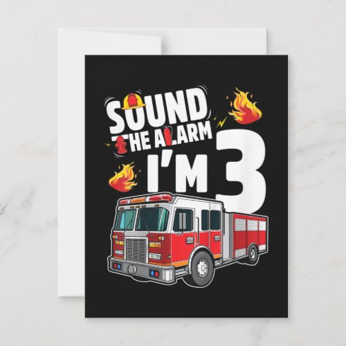 Kids Fire Truck 3rd Birthday Fireman Firefighter RSVP Card