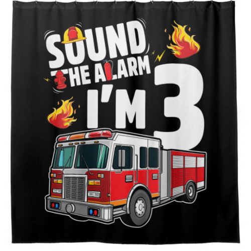 Kids Fire Truck 3rd Birthday Fireman Firefighter Shower Curtain