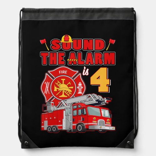 Kids Fire Truck 4 Year Old Firefighter 4th Drawstring Bag