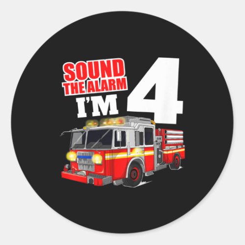 Kids Fire Truck 4th Birthday Fireman Firefighter Classic Round Sticker