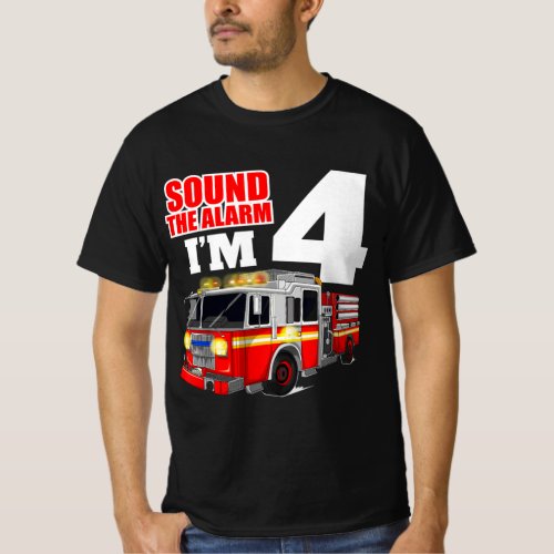Kids Fire Truck 4th Birthday Fireman Firefighter T_Shirt