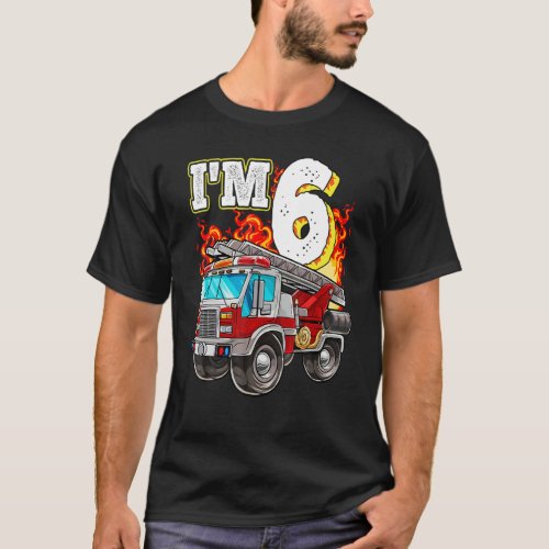 Kids Fire Truck 6th Birthday Boy Firefighter 6 Yea T_Shirt