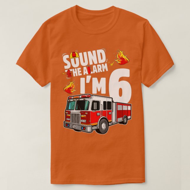 Kids Fire Truck 6th Birthday Boy Firefighter 6 Yea T-Shirt (Design Front)