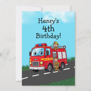 Kid's Fire Truck Birthday Party Invitation