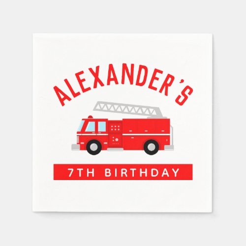 Kids Fire Truck Birthday Party Napkins