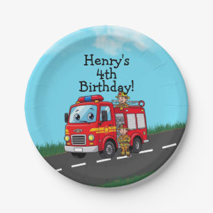 Kid's Fire Truck Birthday Party Paper Plates