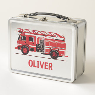 Kids' Fire Truck Silhouette Personalized Metal Lunch Box