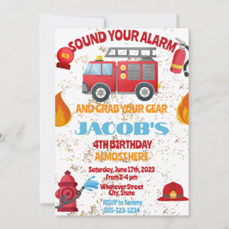 Kid's Firefighter Custom Party Invitation