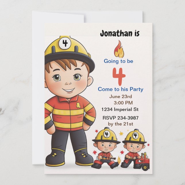 Kids Firefighter Customize the Age Birthday  Invitation (Front)