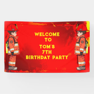 Kids Firefighter Themed Birthday Party Banner