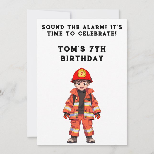 Kids Firefighter Themed Birthday Party  Invitation (Front)