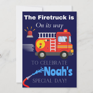 Kids Firetruck + Firefighter Themed Birthday Card