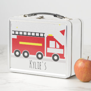 Kids Firetruck Fun Back to School Name Metal Lunch Box